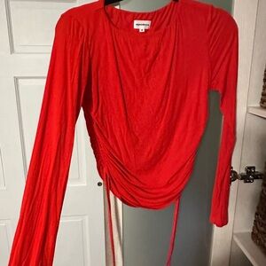 Superdown Red Ruched Tie Front Blouse